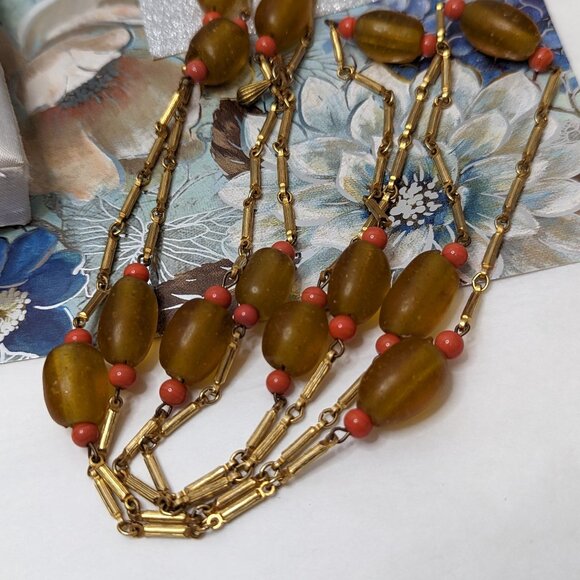 56" Flapper Interesting Hand Made Glass Beads and Bar spacer Flapper Jewelry Vin - Picture 11 of 11